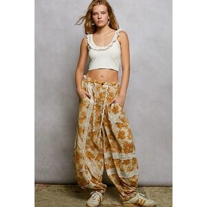 POL Floral Patchwork Jogger Pants Boho Festival Lounge Wear Size LARGE